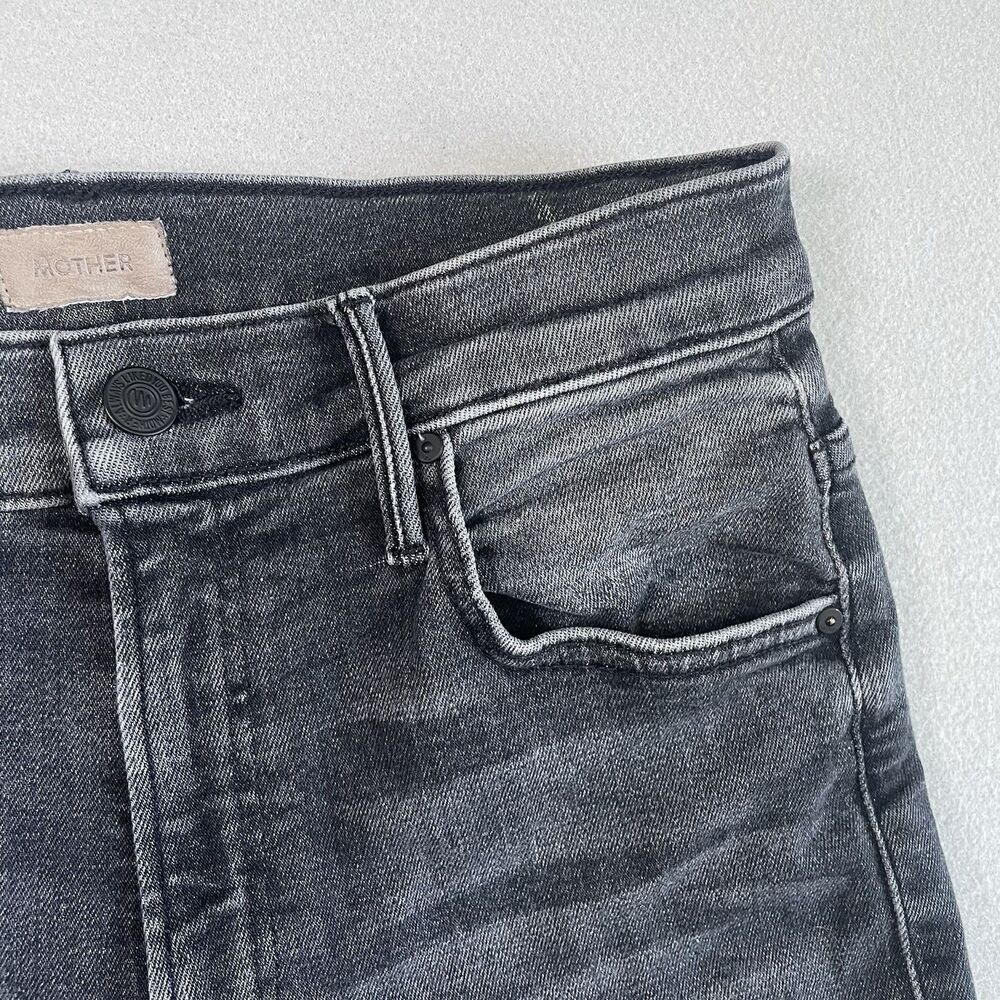 Mother The Insider Crop Step Fray Jeans Black Up In Smoke Wash High Rise ~27 - Picture 9 of 14